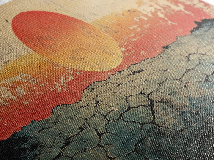 Cracked Desert Red Sun Wall Art, Southwestern Canvas Print, Minimal Landscape, Earth Tone Modern Living Room Decor, Housewarming Gift