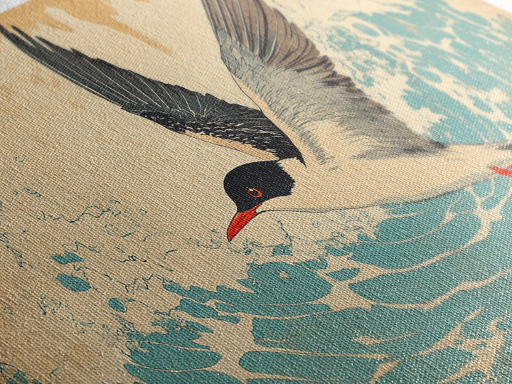 Elegant Tern Flying Over Teal Waves Wall Art, Japanese Bird Art Print, Coastal Nature Decor, Wildlife Canvas Print Gift For Her