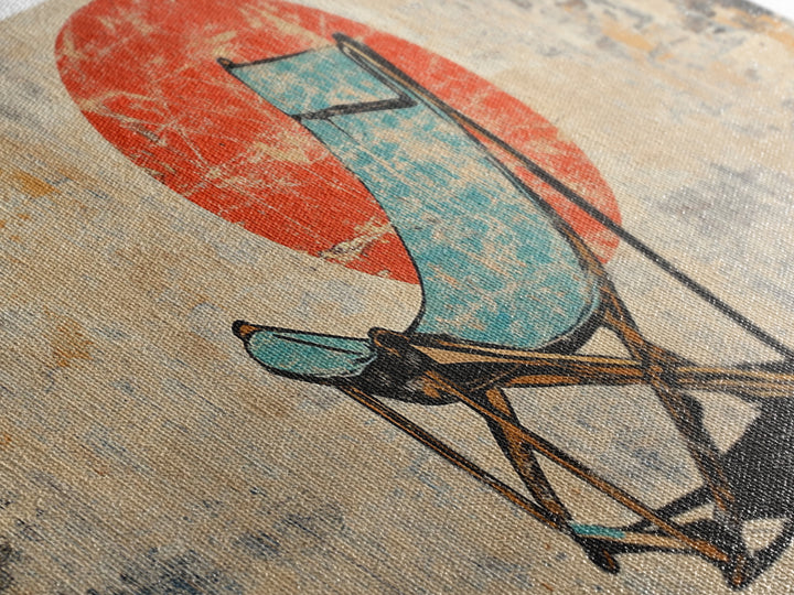 Turquoise Beach Chair In Front Of Red Sun Wall Art, Retro Coastal Canvas Print, Summer Beach House Decor For Patio And Living Room