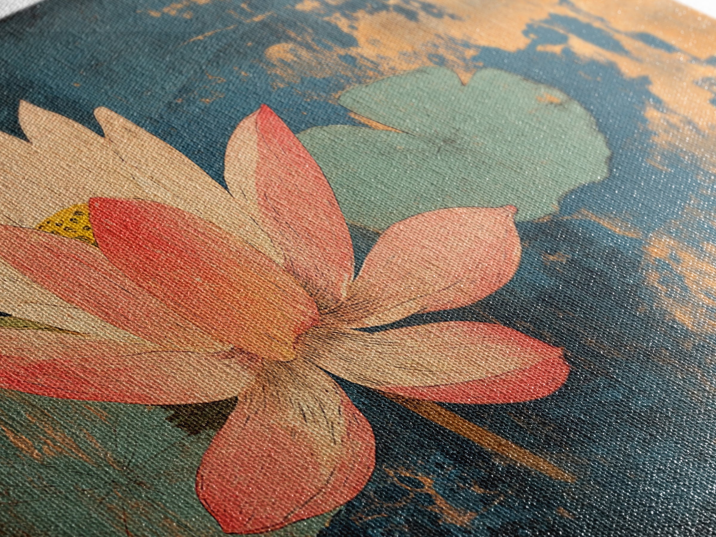Pink Lotus Flower On Teal Water Wall Art, Zen Canvas Print, Botanical Asian Decor, Meditation Room Spa Wall Decor, Calming Art