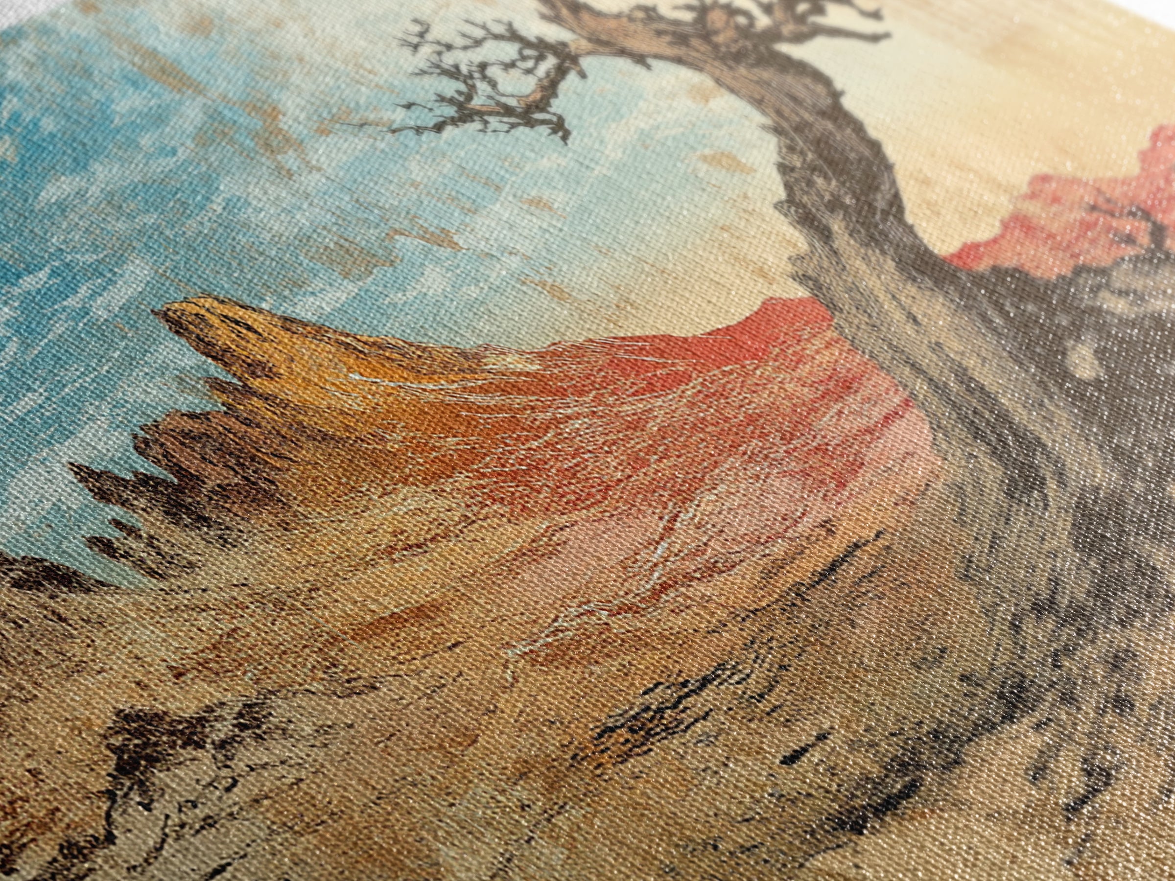 Leaning Juniper And Red Desert Mesa Wall Art, Southwestern Landscape Canvas Print For Rustic Home Decor And Office Decor