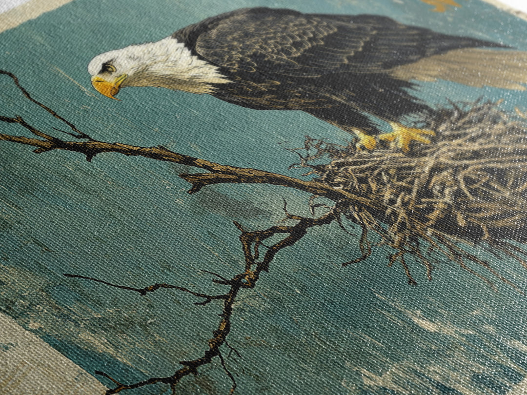 Bald Eagle On Nest With Bare Branches Wall Art, Wildlife Canvas Print, Rustic Nature Home Decor For Office Or Living Room