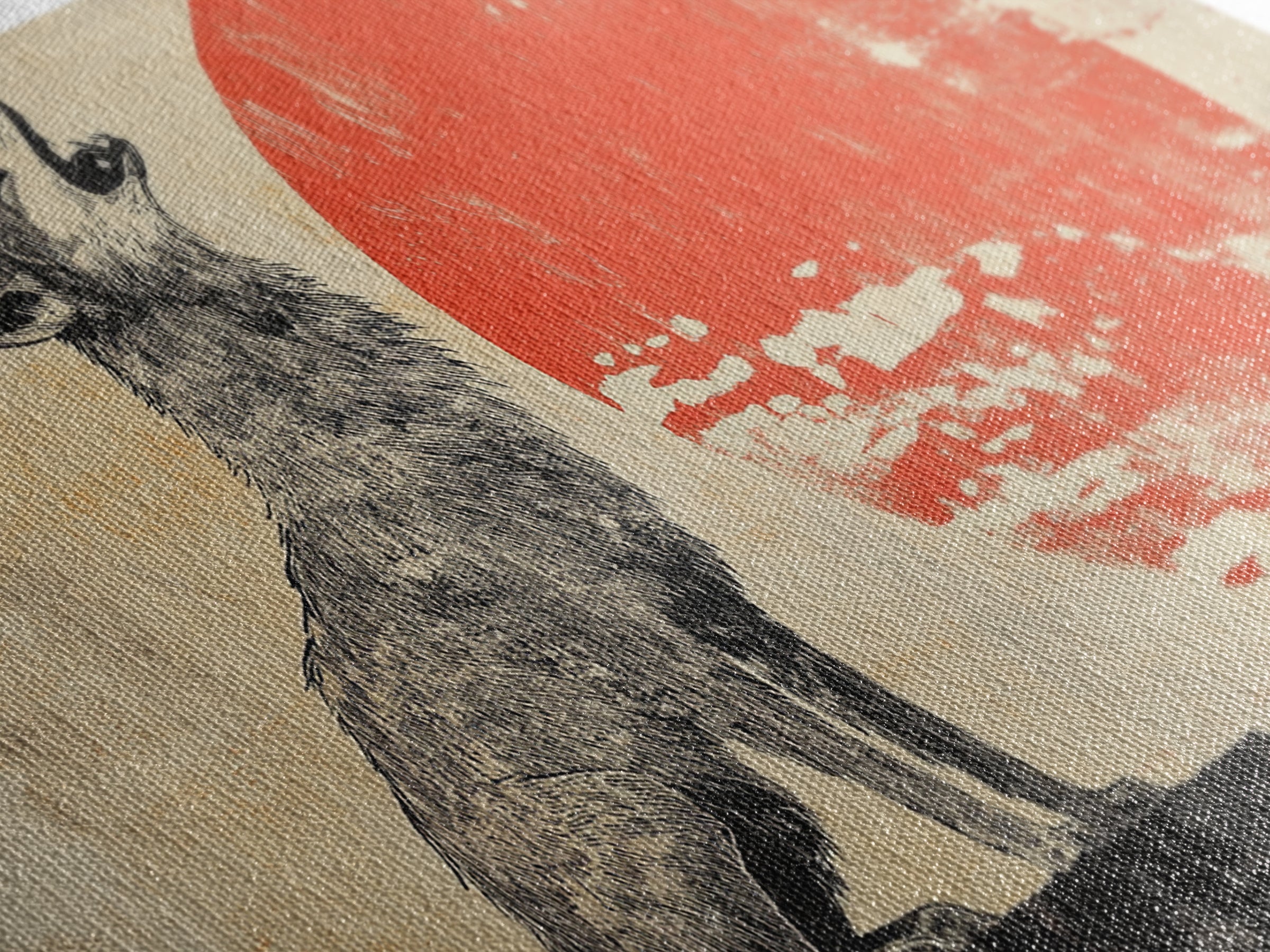Howling Wolf With Red Sun Framed Canvas Print, Rustic Wildlife Wall Art, Southwestern Decor, Nature Gift For Him, Cabin Home Decor