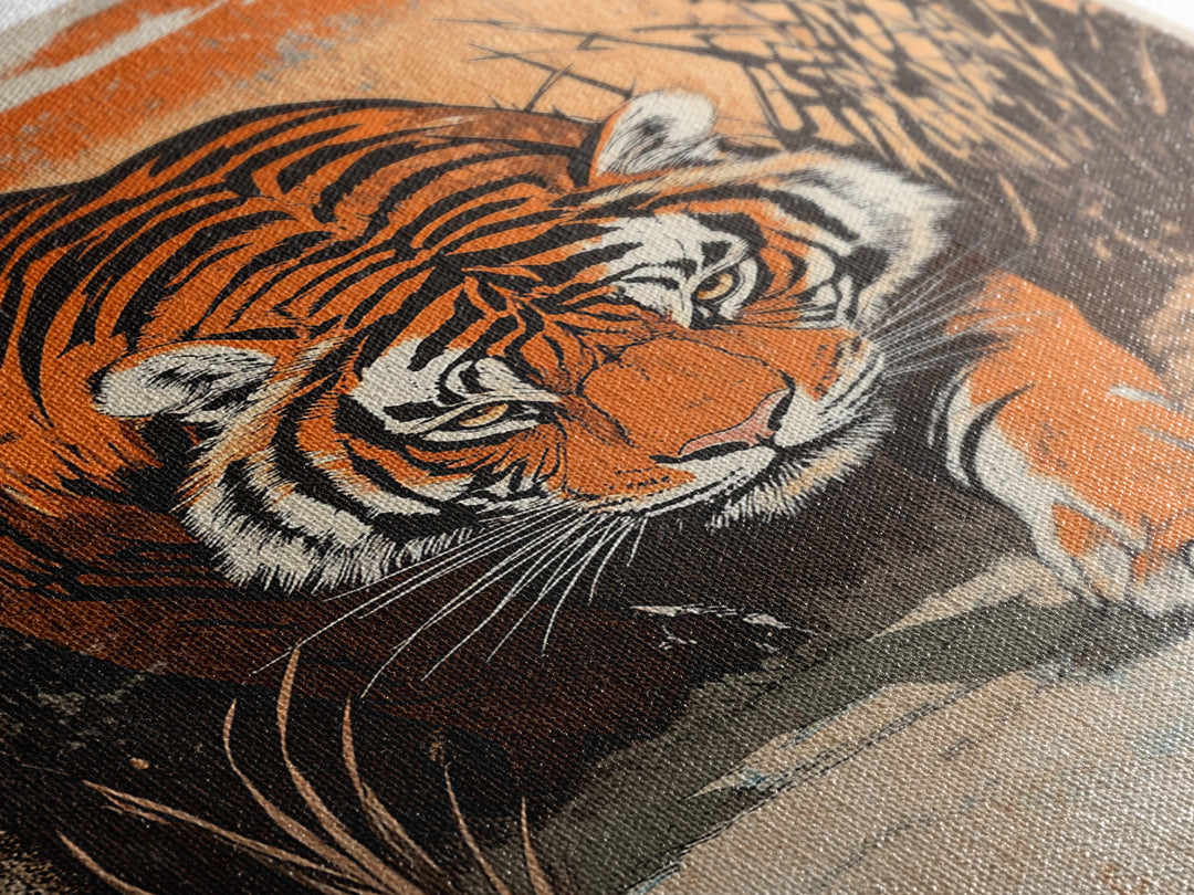 Prowling Tiger In Tall Grass Canvas Print, Wildlife Wall Art, Safari Animal Decor, Bold Jungle Home Decor, Gift For Him, Large Art