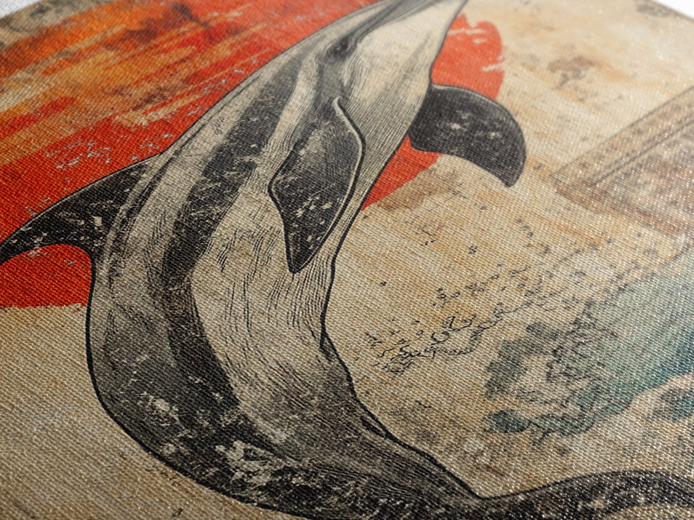 Leaping Dolphin Red Sun Wall Art, Japanese Ocean Print, Nautical Coastal Decor, Sea Life Artwork, Bathroom Canvas Print Gift