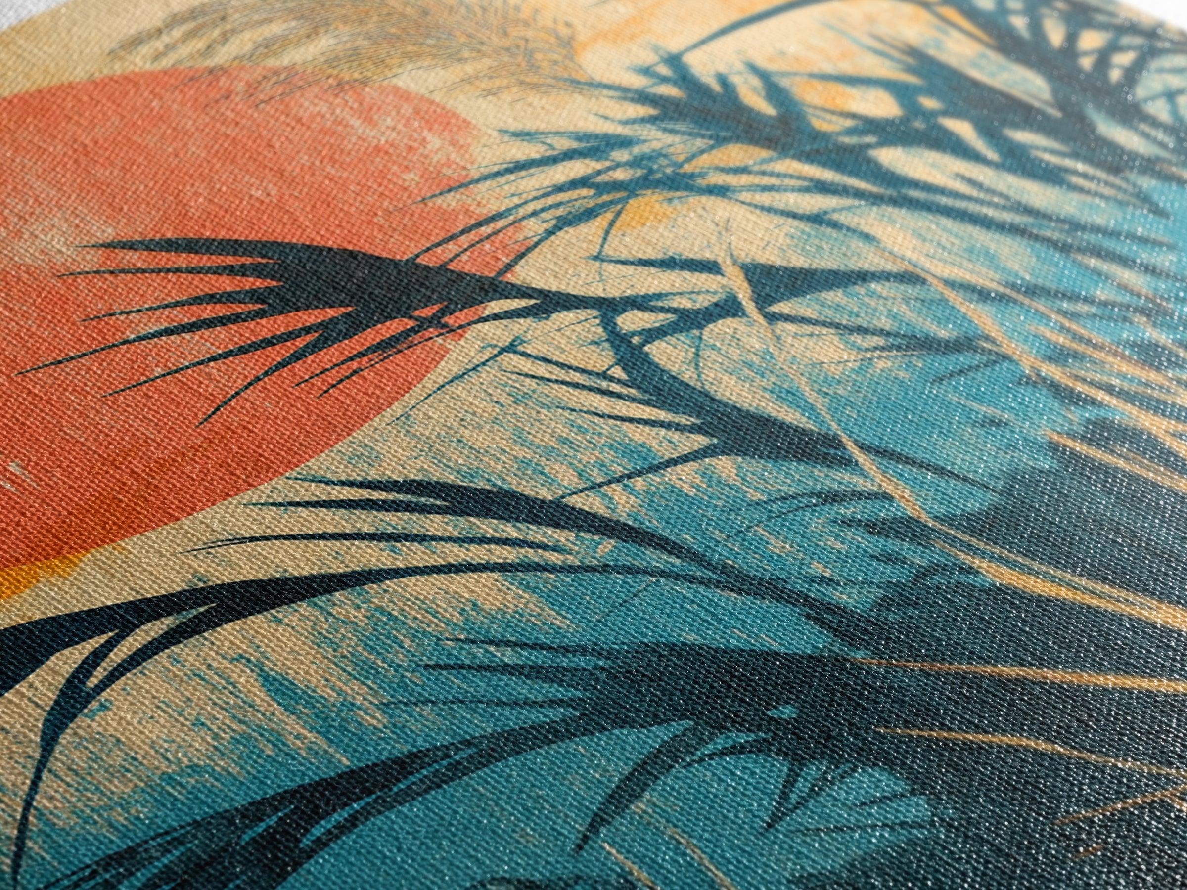 Tropical Reeds Orange Sun Canvas Print, Boho Coastal Wall Decor, Botanical Nature Art For Bedroom And Living Room Decor Gift