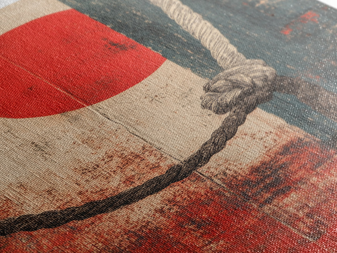 Nautical Rope Knot Wall Art, Red Sun Japanese Abstract Canvas Print, Coastal Decor, Masculine Office Wall Decor, Modern Home Decor