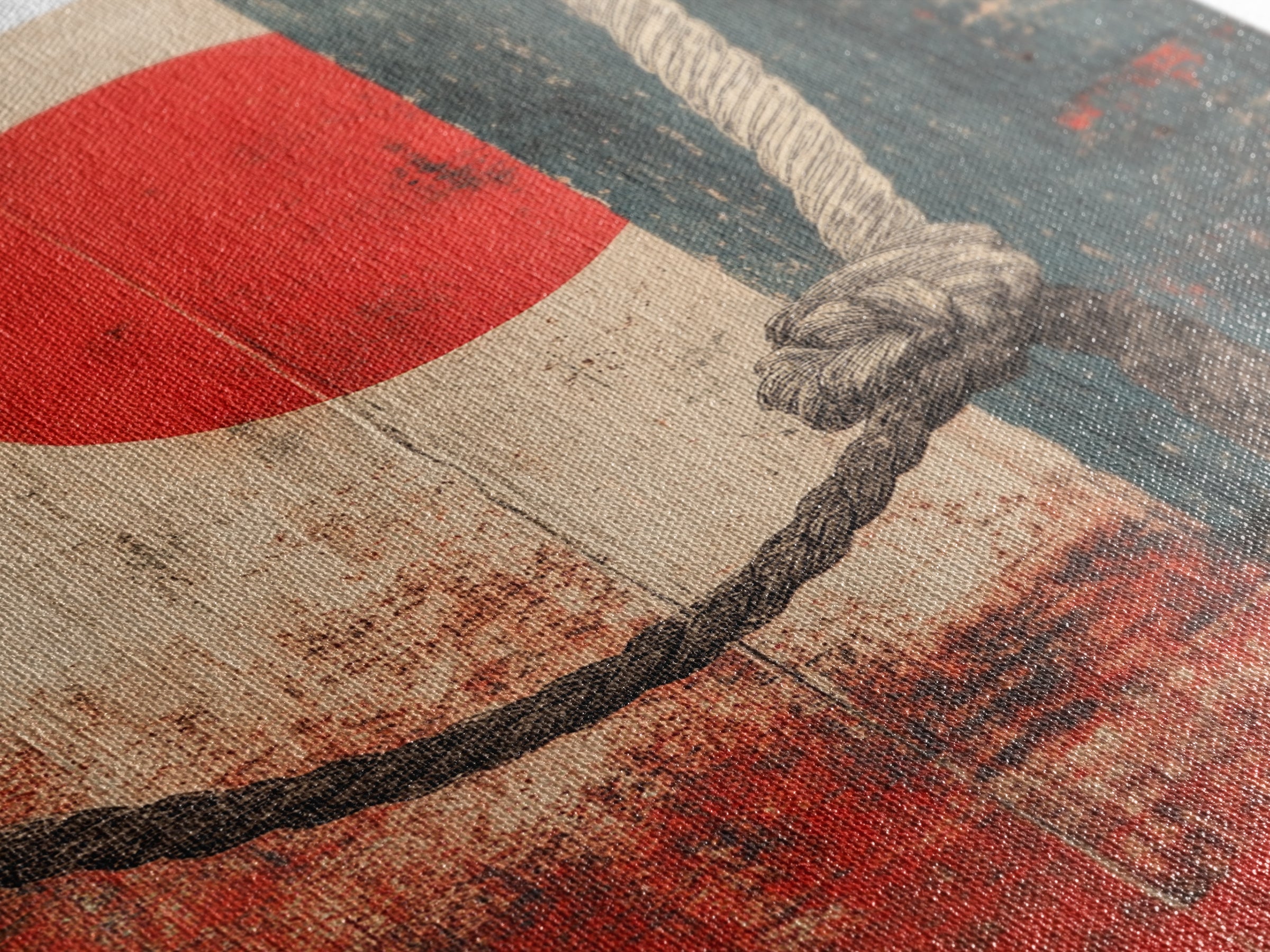 Nautical Rope Knot Wall Art, Red Sun Japanese Abstract Canvas Print, Coastal Decor, Masculine Office Wall Decor, Modern Home Decor