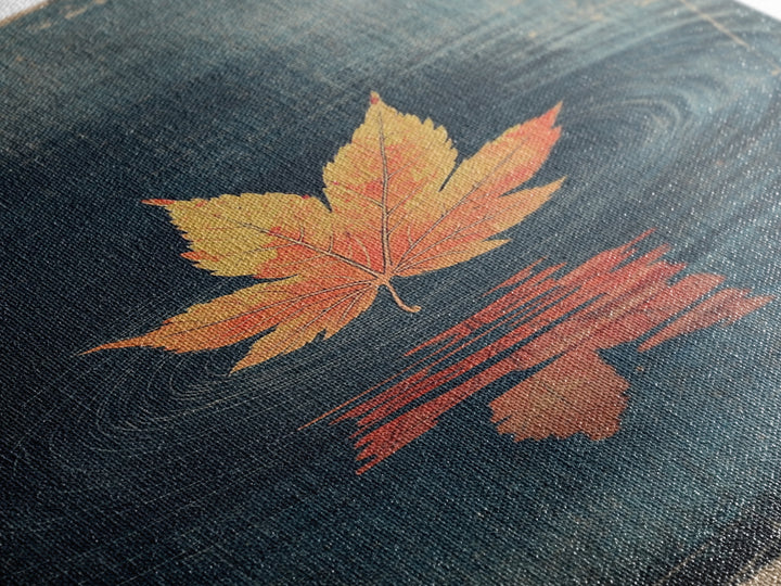Floating Maple Leaf Wall Art, Dark Water Reflection Canvas Print, Japanese Autumn Decor, Minimalist Nature Art, Japandi Wall Decor