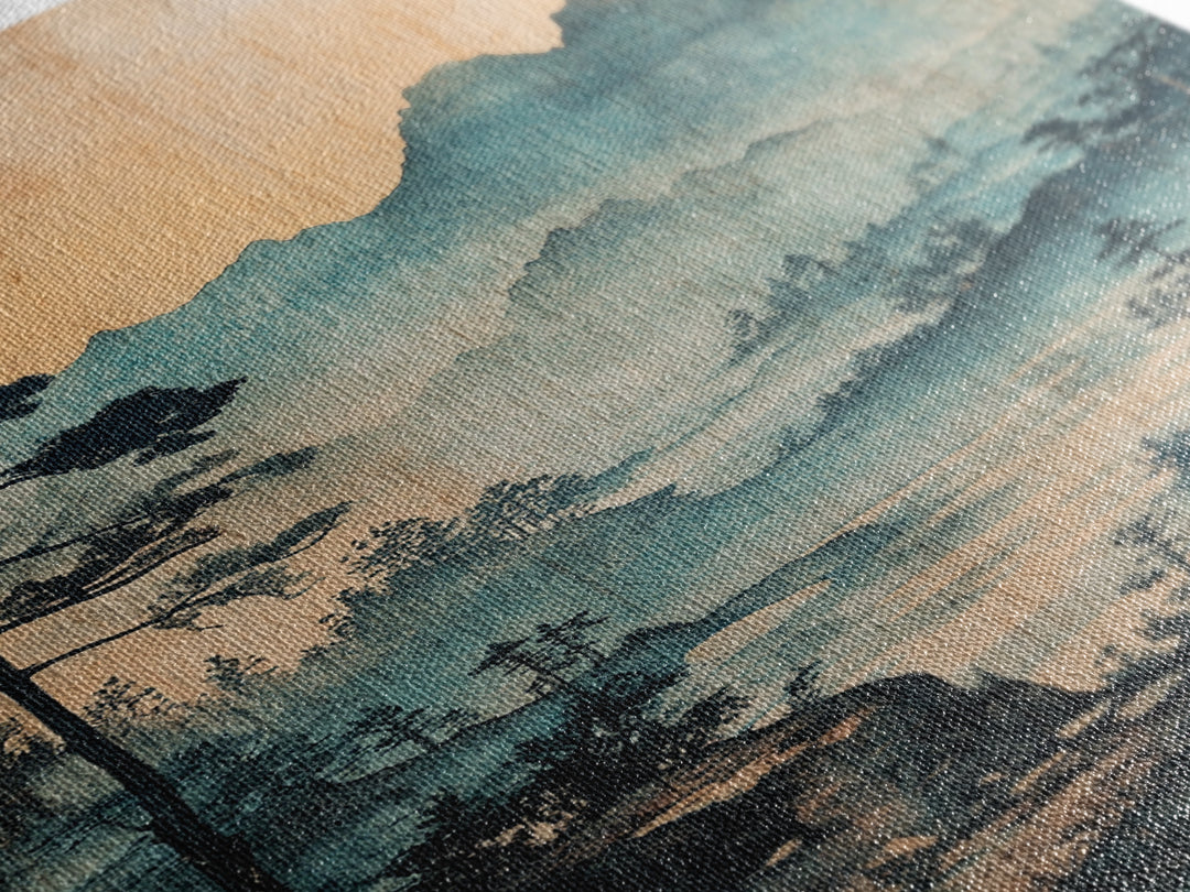 Blue Mist Mountain Landscape Wall Art, Japanese Ink Painting Print, Zen Nature Wall Decor, Japandi Living Room Decor Gift