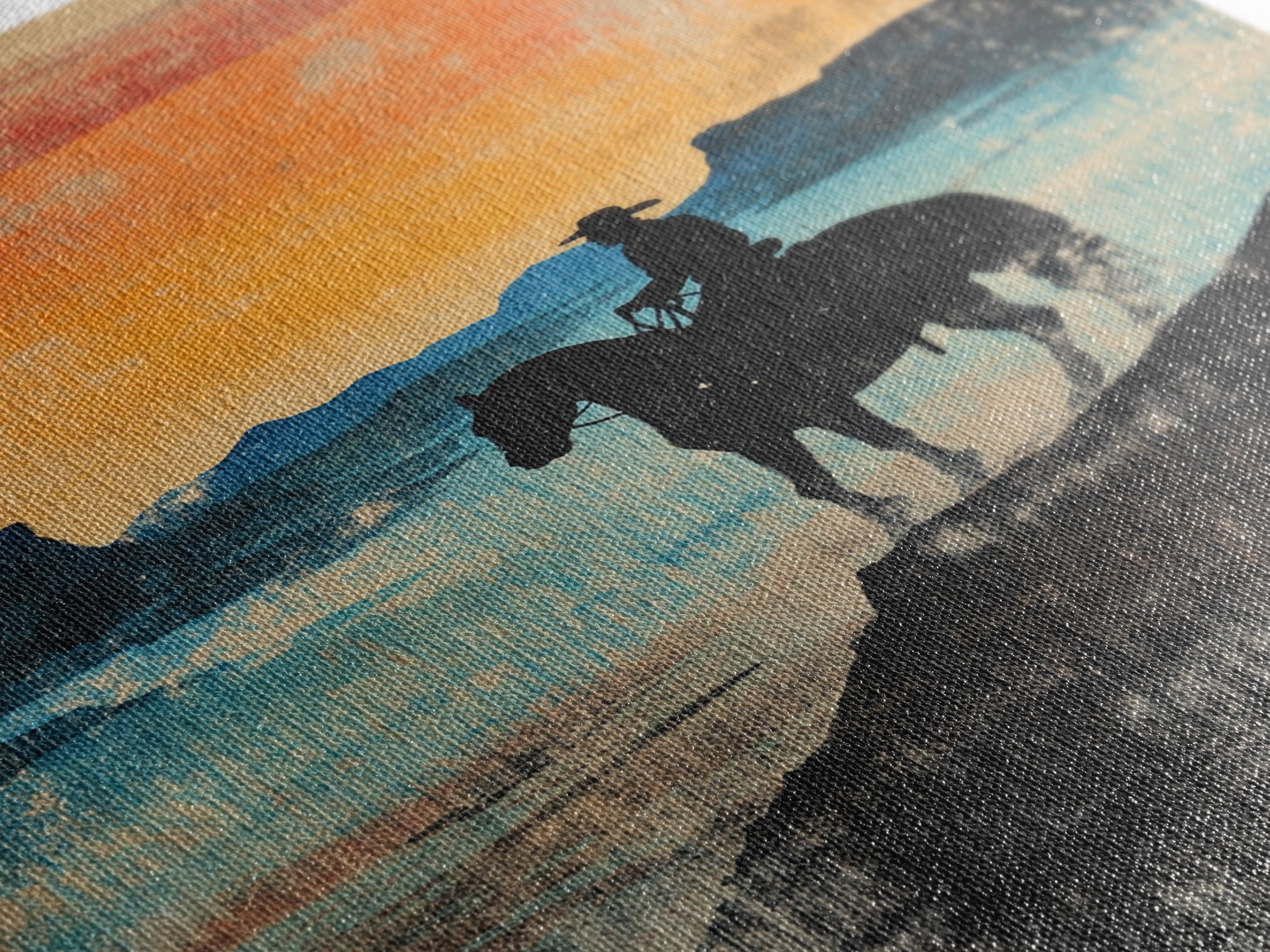 Cowboy Canyon Sunset Wall Art, Western Horse Canvas Print, Rustic Landscape Decor, Southwestern Art, Gift For Him, Living Room Decor