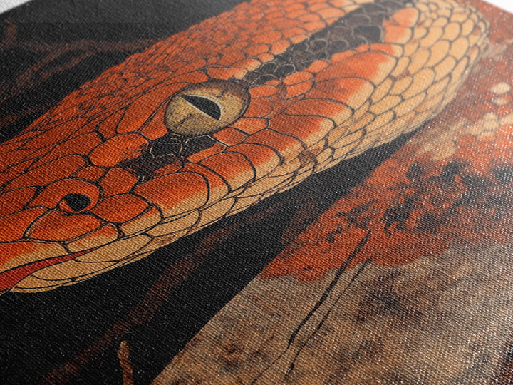 Orange Snake Portrait Framed Canvas Print, Dark Reptile Animal Wall Art, Gothic Wildlife Decor, Gift For Him, Man Cave Decor