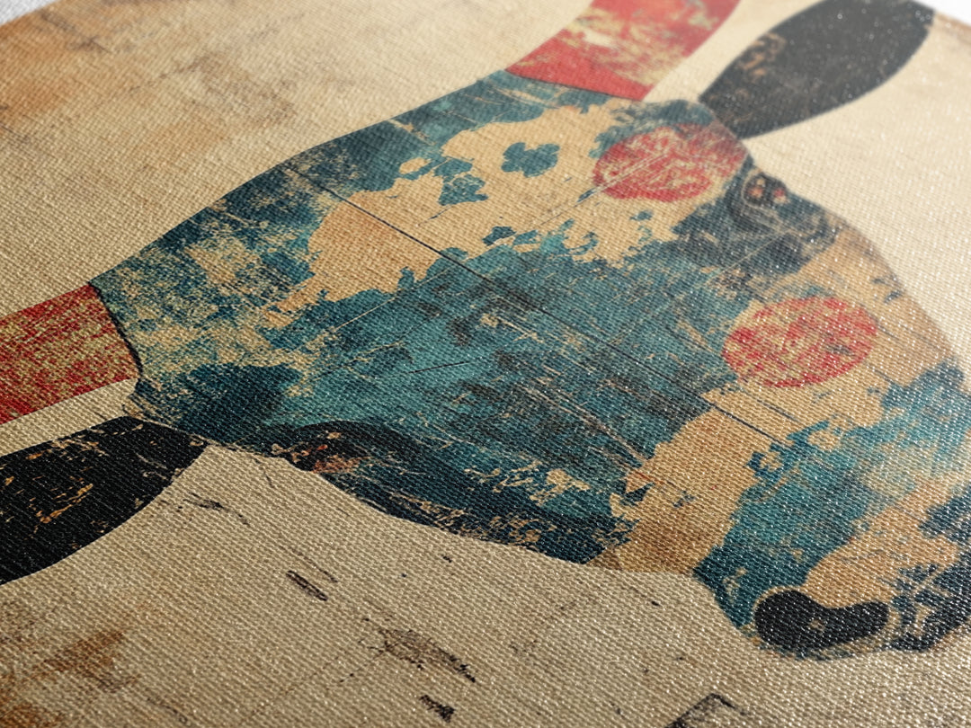 Distressed Turquoise Bull Head With Red Horns Wall Art, Western Tribal Canvas Print, Rustic Ranch Decor, Bold Animal Art