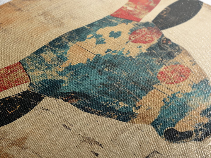 Distressed Turquoise Bull Head With Red Horns Wall Art, Western Tribal Canvas Print, Rustic Ranch Decor, Bold Animal Art