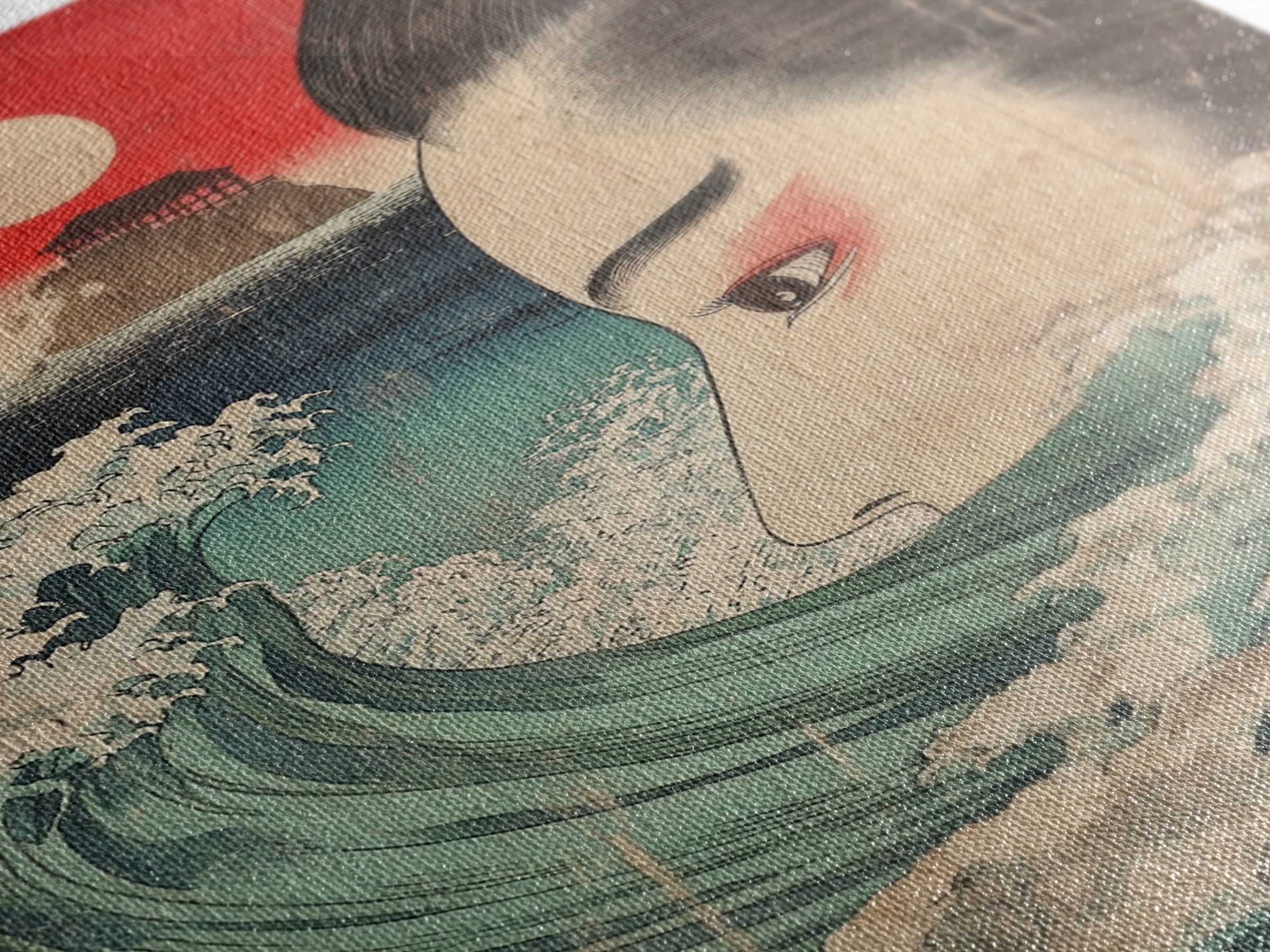 Ukiyo E Woman Face With Ocean Wave Canvas Print, Japanese Wall Art, Coastal Decor, Asian Inspired Art, Living Room Decor