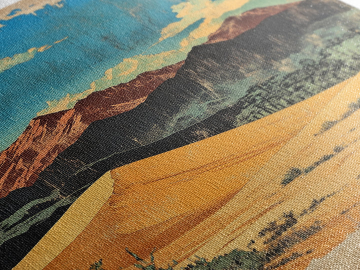 Golden Desert Dunes And Rugged Mountains Wall Art, Southwestern Landscape Print, Cactus Decor, Modern Western Home Decor