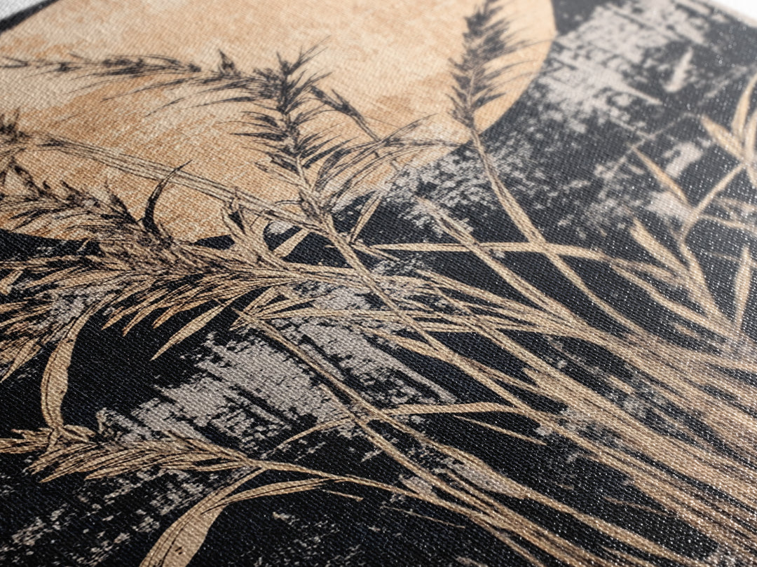 Moonlit Pampas Grass Canvas Print, Botanical Wall Art, Black And White Art, Neutral Wall Decor, Japandi Decor, Bedroom Art