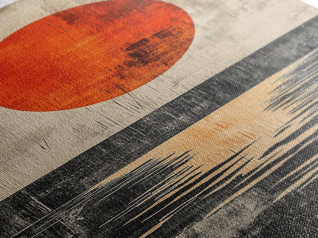 Minimal Red Sun Over Black Horizon Wall Art, Abstract Landscape Print, Japandi Wall Decor, Modern Canvas For Living Room