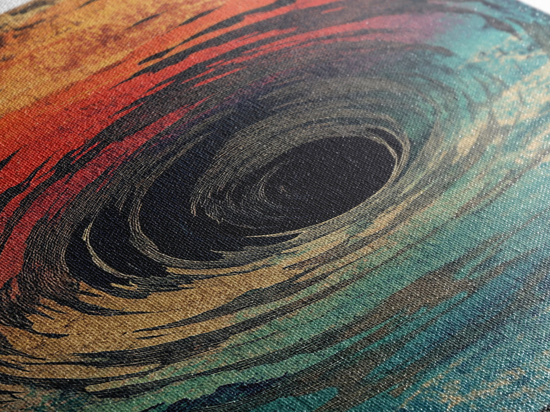 Abstract Ocean Vortex Wall Art, Teal Orange Whirlpool Print, Surreal Coastal Decor, Modern Statement Framed Canvas Print
