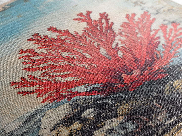 Red Sea Fan Coral On Rocks Wall Art, Coastal Ocean Botanical Print, Nautical Beach House Decor, Framed Canvas Print Gift