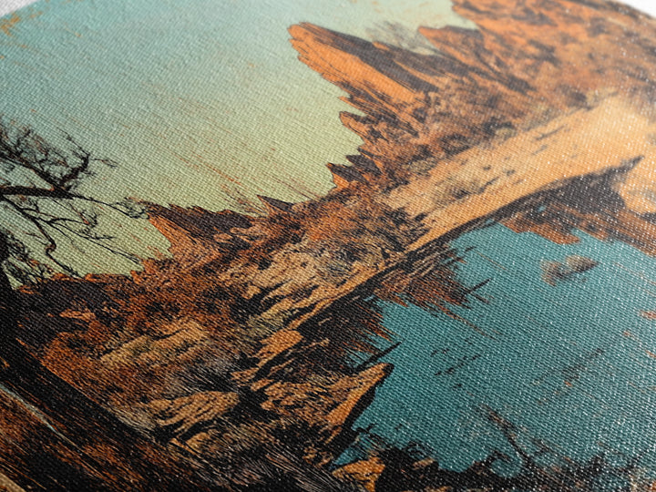 Southwestern Desert Lake Reflection Wall Art, Long Horizontal Canvas Print, Rustic Landscape, Warm Earth Tone Living Room Decor
