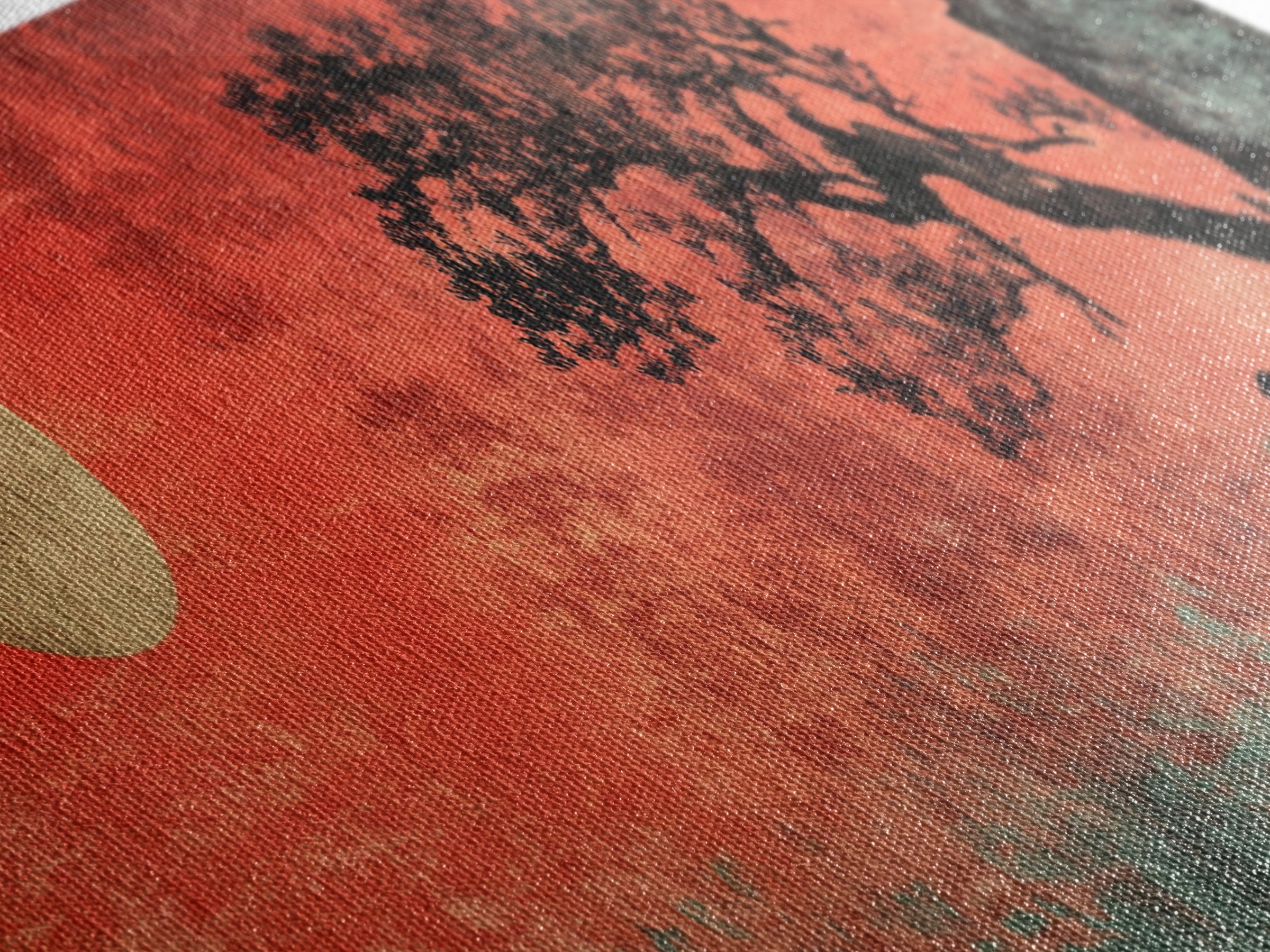 Red Moon Bonsai Silhouette Framed Canvas Print, Japanese Zen Landscape, Moody Wall Art, Asian Decor For Living Room Decor