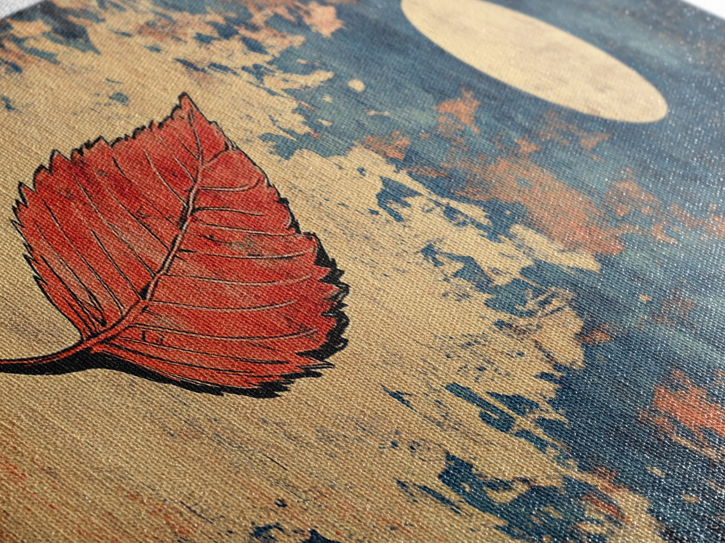 Red Autumn Leaf Wall Art, Japanese Minimalist Print, Navy Blue Canvas, Nature Inspired Decor, Modern Asian Home Decor Gift