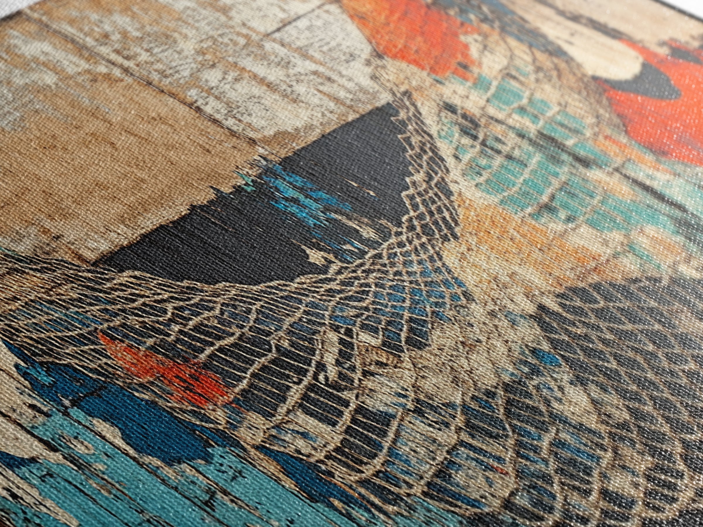 Weathered Fishing Net Wall Art, Coastal Canvas Print, Nautical Decor, Beach House Art, Rustic Seascape, Ocean Wall Decor