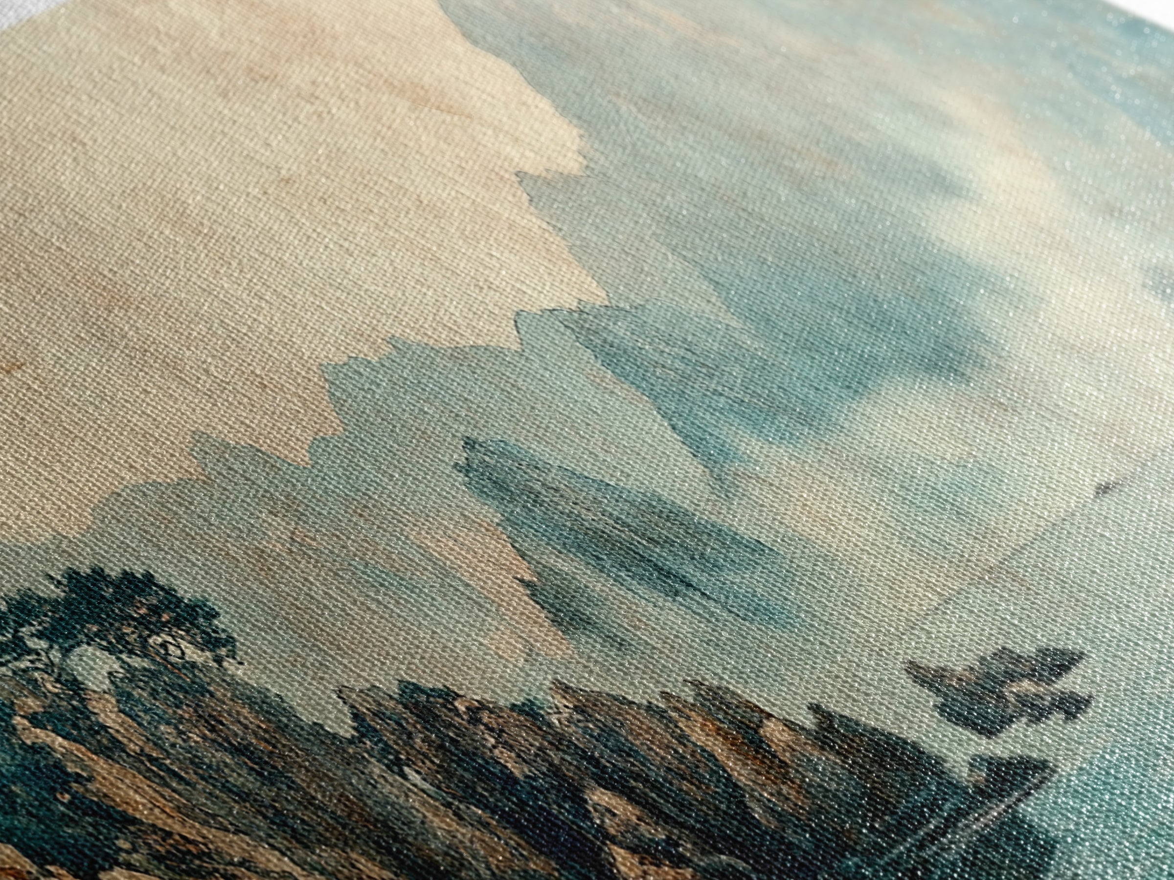 Misty Blue Mountain Lake Wall Art, Japanese Landscape Print, Zen Nature Decor, Panoramic Living Room Wall Decor, Calming Home Decor