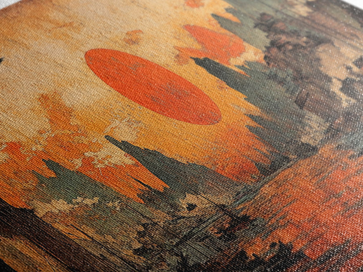 Orange Sunset Harbor Wall Art, Asian Landscape Canvas Print, Coastal Seascape Decor, Panoramic Living Room Art, Above Sofa Art