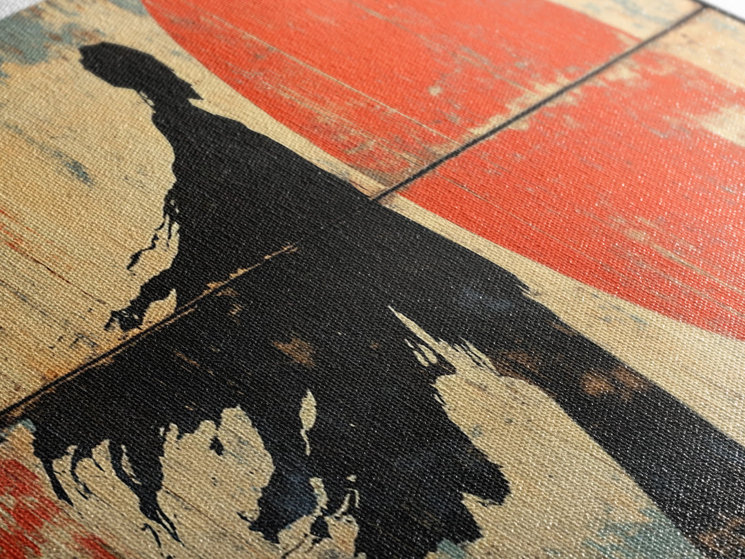 Shadow Samurai Red Sun Wall Art, Japanese Warrior Canvas, Dark Fantasy Decor, Bold Panoramic Office And Living Room Print