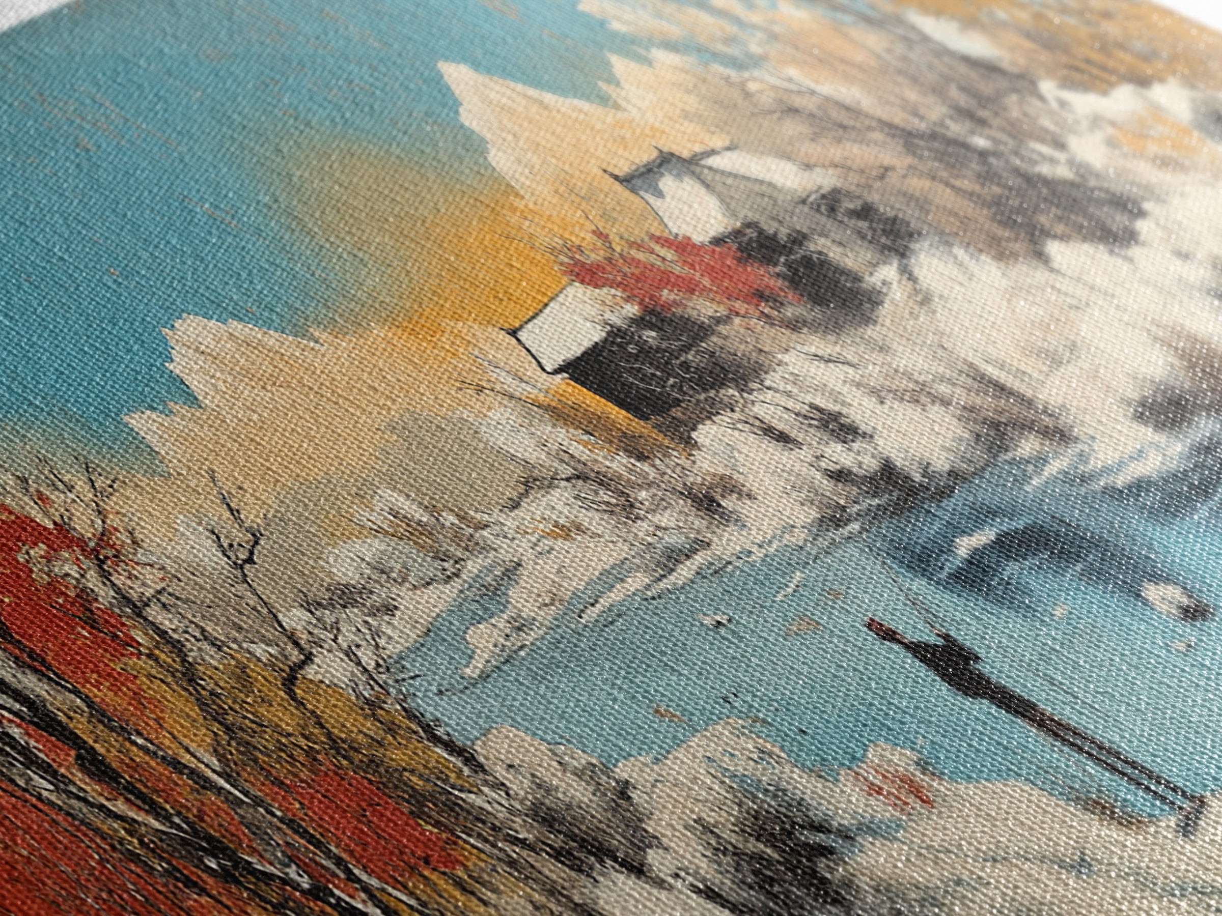 Snowy Mountain Village Wall Art, Japanese Winter Landscape Canvas, Serene Nature Decor, Panoramic Living Room Art Print For Home Decor