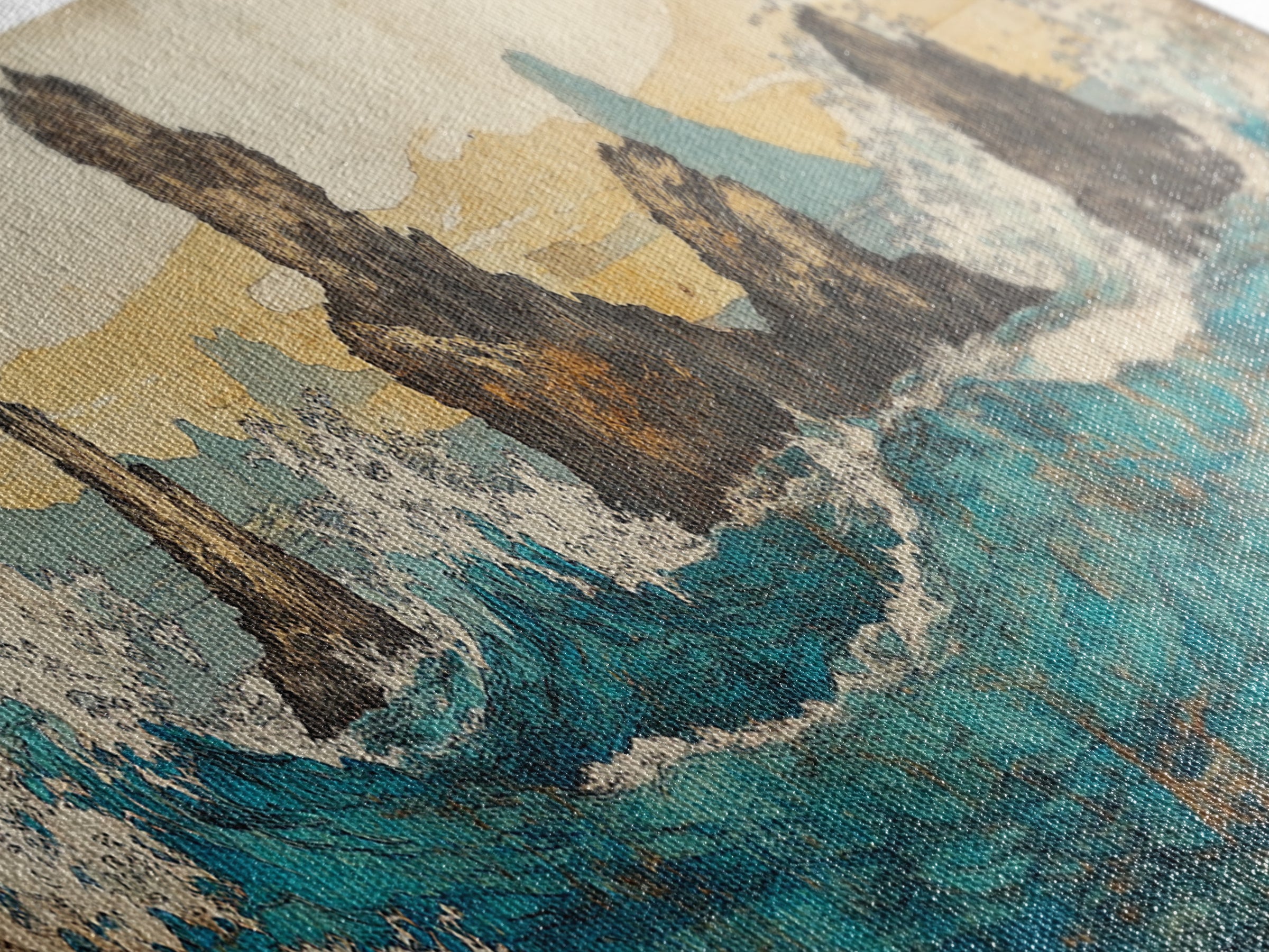 Jagged Sea Stacks In Turquoise Waves Wall Art, Large Panoramic Coastal Seascape Canvas Print, Nautical Decor, Moody Landscape Art