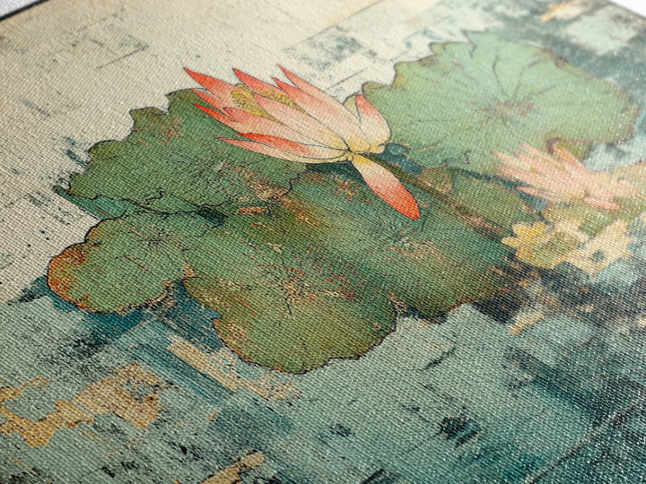Lotus Pond Water Lily Wall Art, Asian Botanical Canvas Print, Japandi Zen Home Decor, Tranquil Nature Gift For Her, Living Room Decor