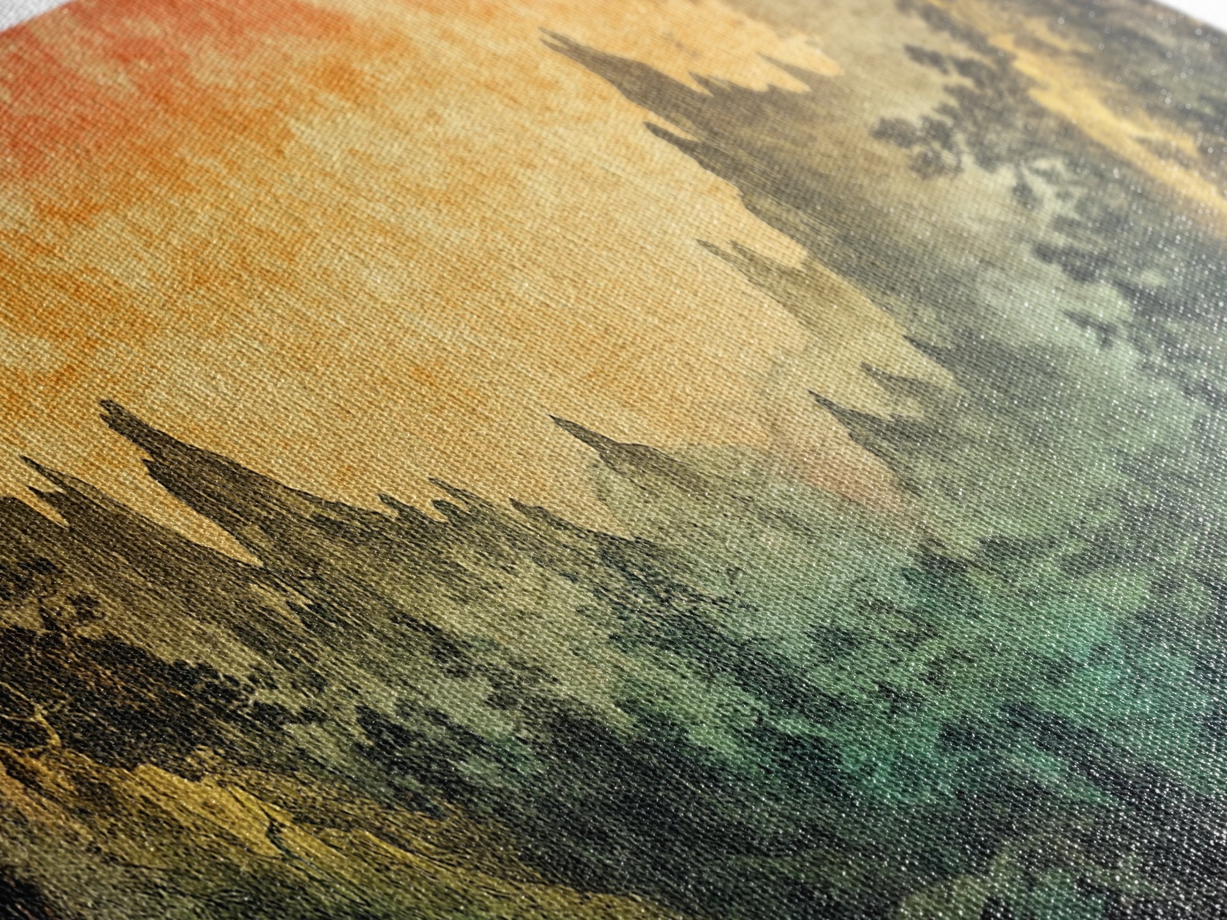 Mystical Mountain Valley At Sunset Canvas Print, Asian Landscape Wall Art, Moody Nature Decor, Panoramic Living Room Art
