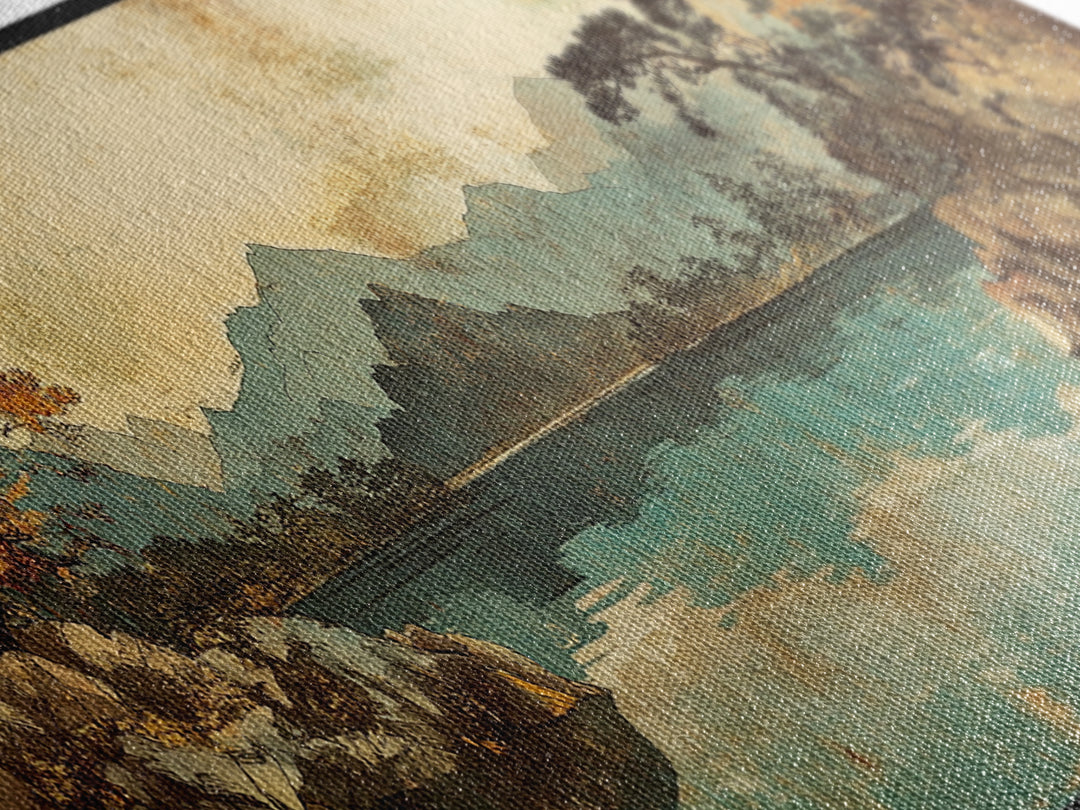 Autumn Mountain Lake With Misty Forest Wall Art, Panoramic Canvas Print, Nature Decor, Landscape Art For Living Room Decor