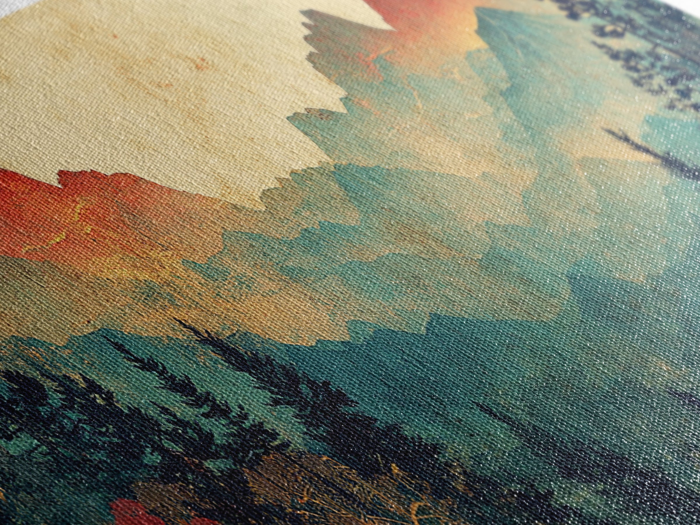 Layered Blue Mountain Forest Wall Art, Panoramic Canvas Print, Nature Landscape, Rustic Cabin Living Room Decor, Above Sofa Decor