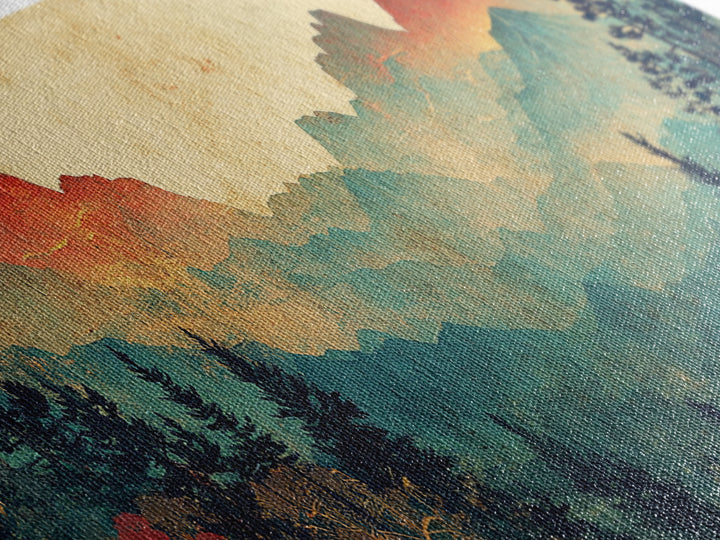 Layered Blue Mountain Forest Wall Art, Panoramic Canvas Print, Nature Landscape, Rustic Cabin Living Room Decor, Above Sofa Decor
