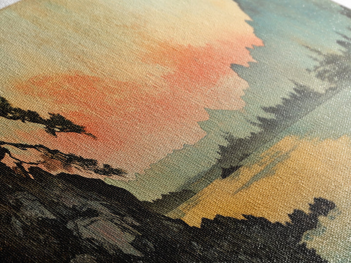 Japanese Lake Sunset With Lone Pine Wall Art, Panoramic Landscape Print, Japandi Decor, Serene Living Room Wall Decor, Home Decor