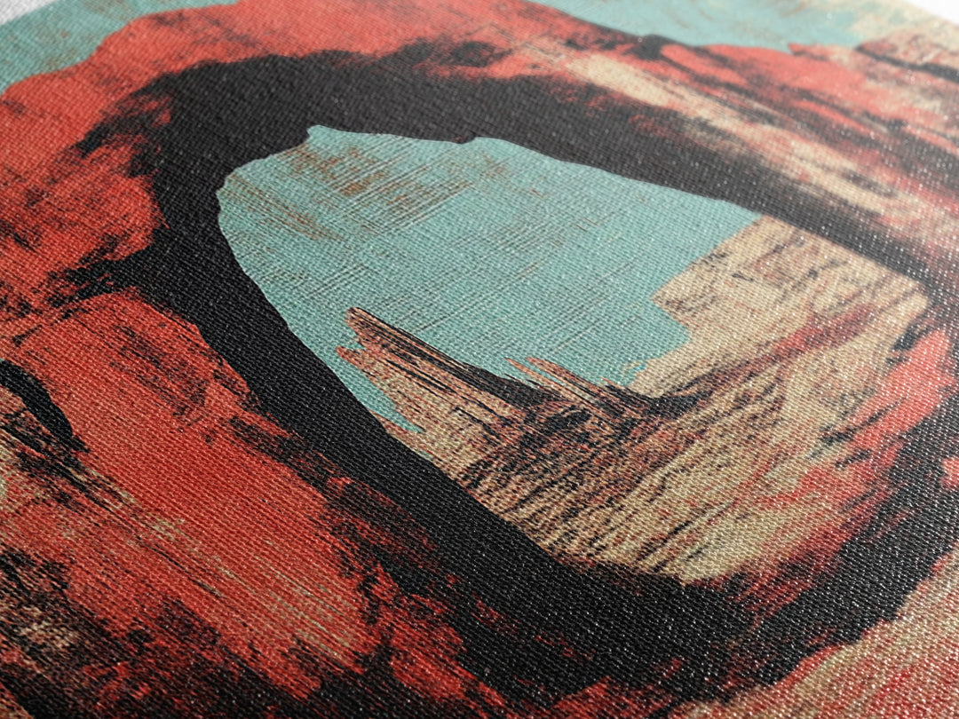 Red Desert Arch And Turquoise Sky Wall Art, Southwestern Landscape Print, Arizona Decor, Modern Rustic Living Room Canvas