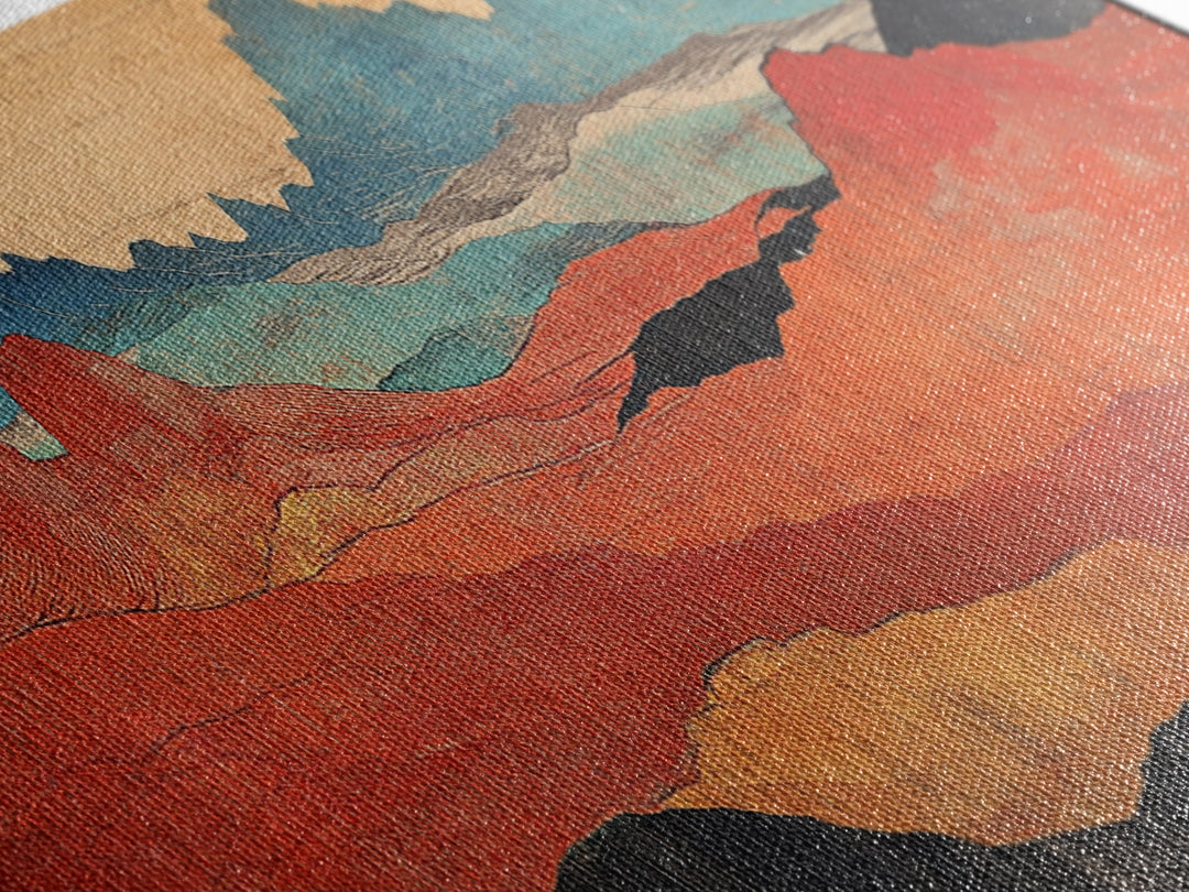 Red Orange Desert Hills Framed Canvas Print, Abstract Landscape Art, Southwestern Decor, Earth Tone Modern Living Room Wall Art