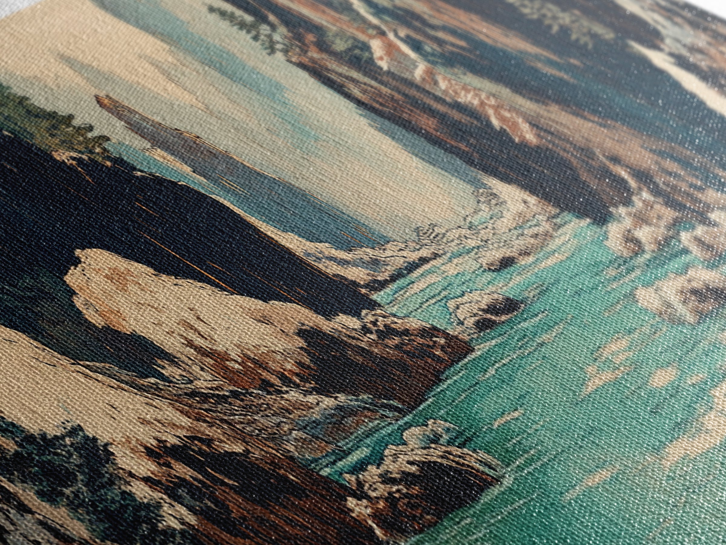 Snowy Canyon River Wall Art, Turquoise Mountain Gorge Canvas Print, Japanese Landscape Decor, Large Horizontal Artwork Print