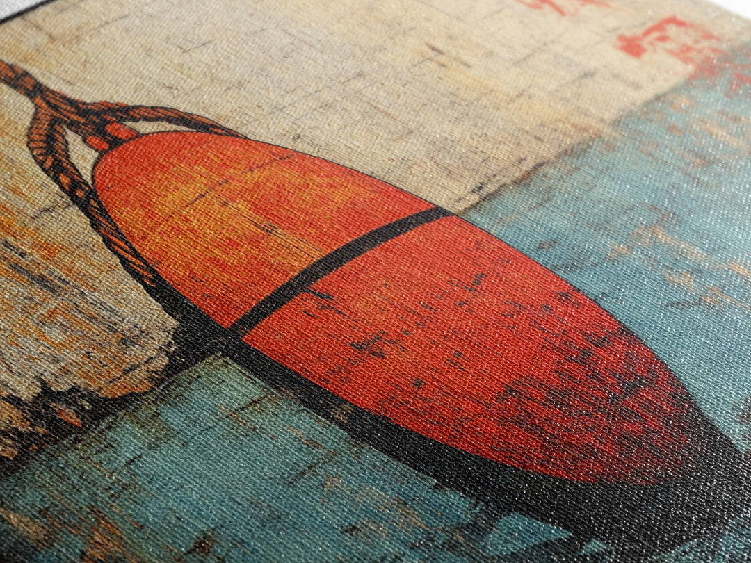 Red Fishing Buoy On Weathered Blue Water, Nautical Wall Art, Coastal Canvas Print, Beach House Decor, Ocean Wall Decor, Gift