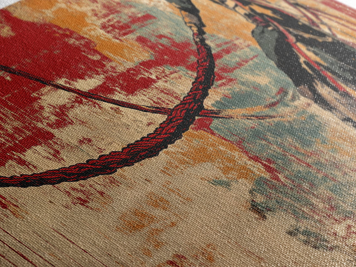 Western Lasso Rope On Red Teal Texture, Cowboy Wall Art, Rustic Canvas Print, Man Cave Decor, Western Home Decor Gift For Him