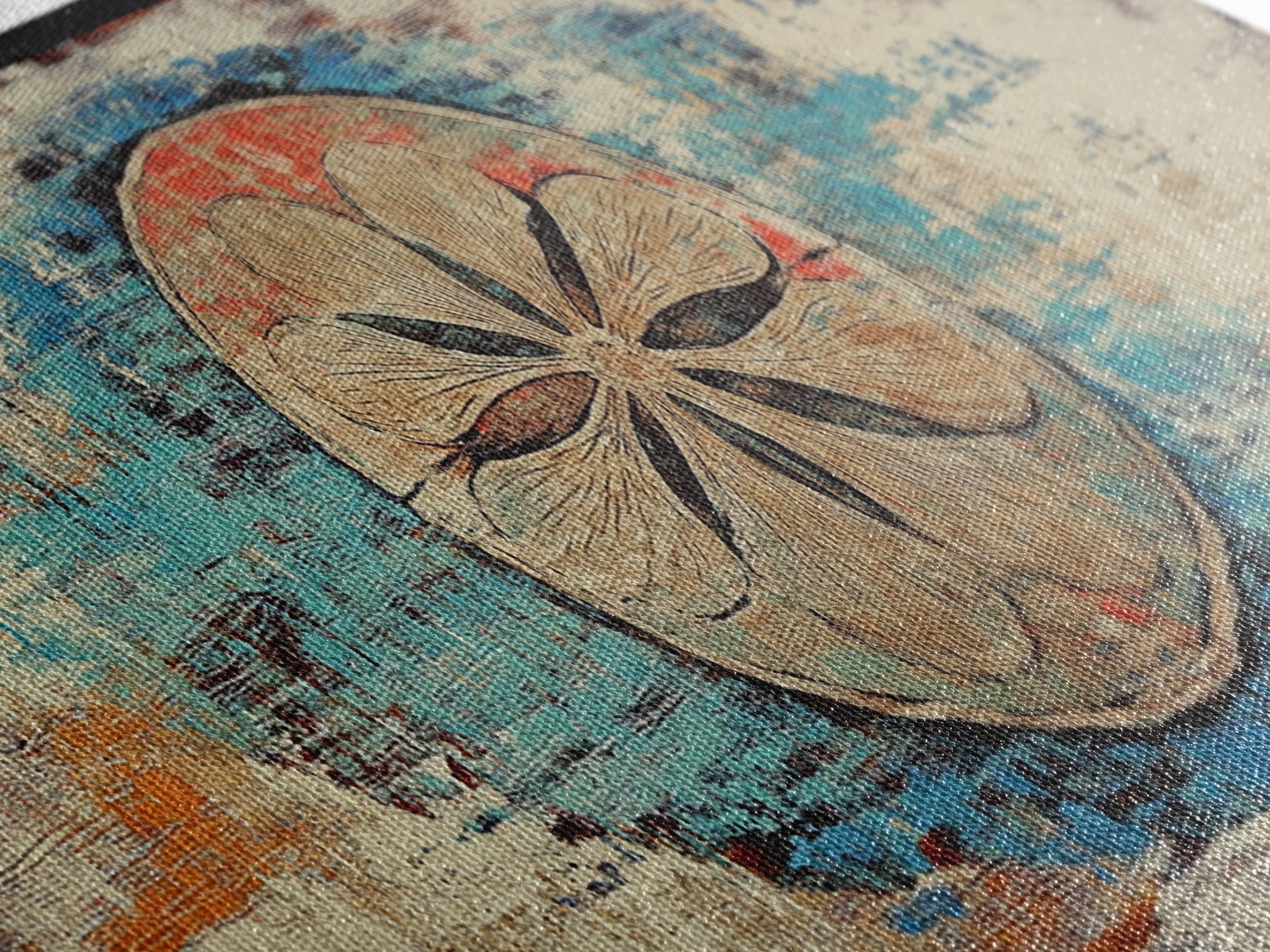 Weathered Sand Dollar Coastal Wall Art, Rustic Beach House Decor, Nautical Canvas Wall Art, Panoramic Ocean Home Decor Prints