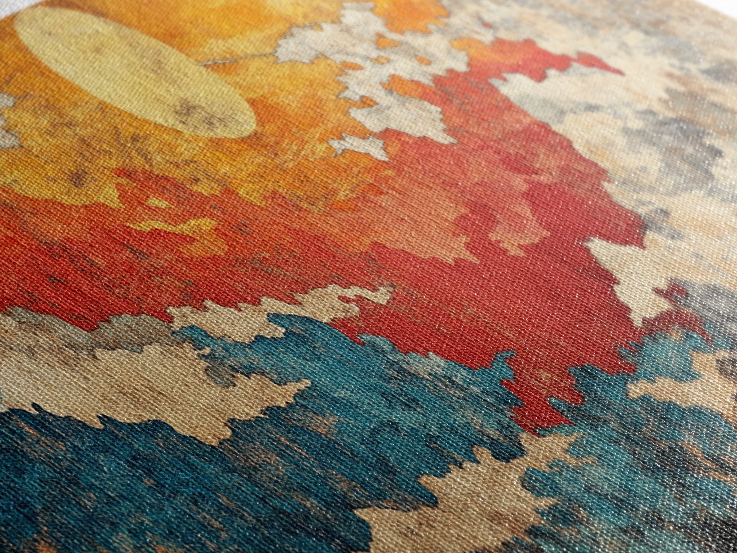 Abstract Red Gold Sunset Canvas Print, Textured Cloudscape Wall Art, Boho Modern Decor, Panoramic Living Room Art, Above Sofa Decor