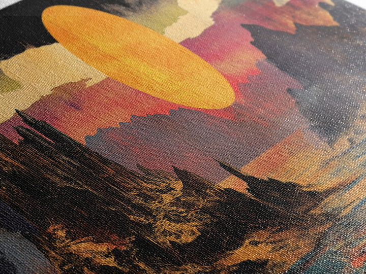 Orange Sun Over Desert Canyon Canvas Print, Southwestern Wall Art, Western Landscape Decor, Large Panoramic Wall Art For Home
