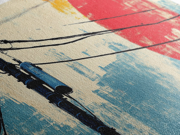 Weathered Utility Pole With Red Sun Canvas Print, Japanese Wall Art, Urban Industrial Decor, Long Horizontal Living Room Art