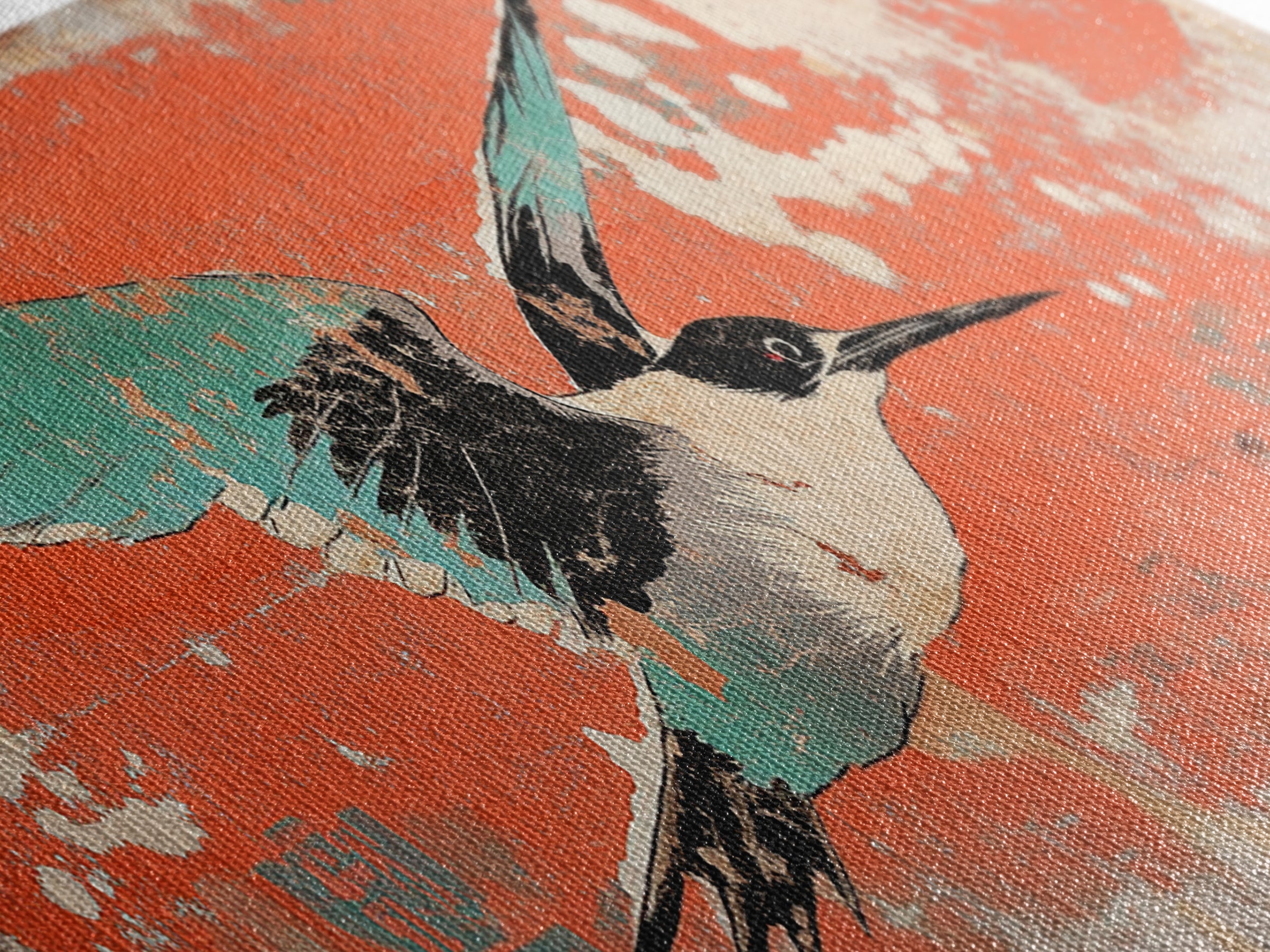 Graceful Teal Crane In Flight Wall Art, Japanese Bird Print, Coastal Wildlife Decor, Long Horizontal Canvas For Living Room