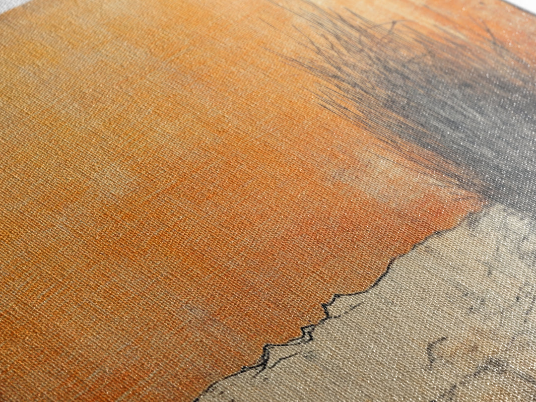 Minimal Desert Tumbleweed Orange Sky Wall Art, Neutral Landscape Canvas Print, Rustic Southwestern Decor, Calm Bedroom Art